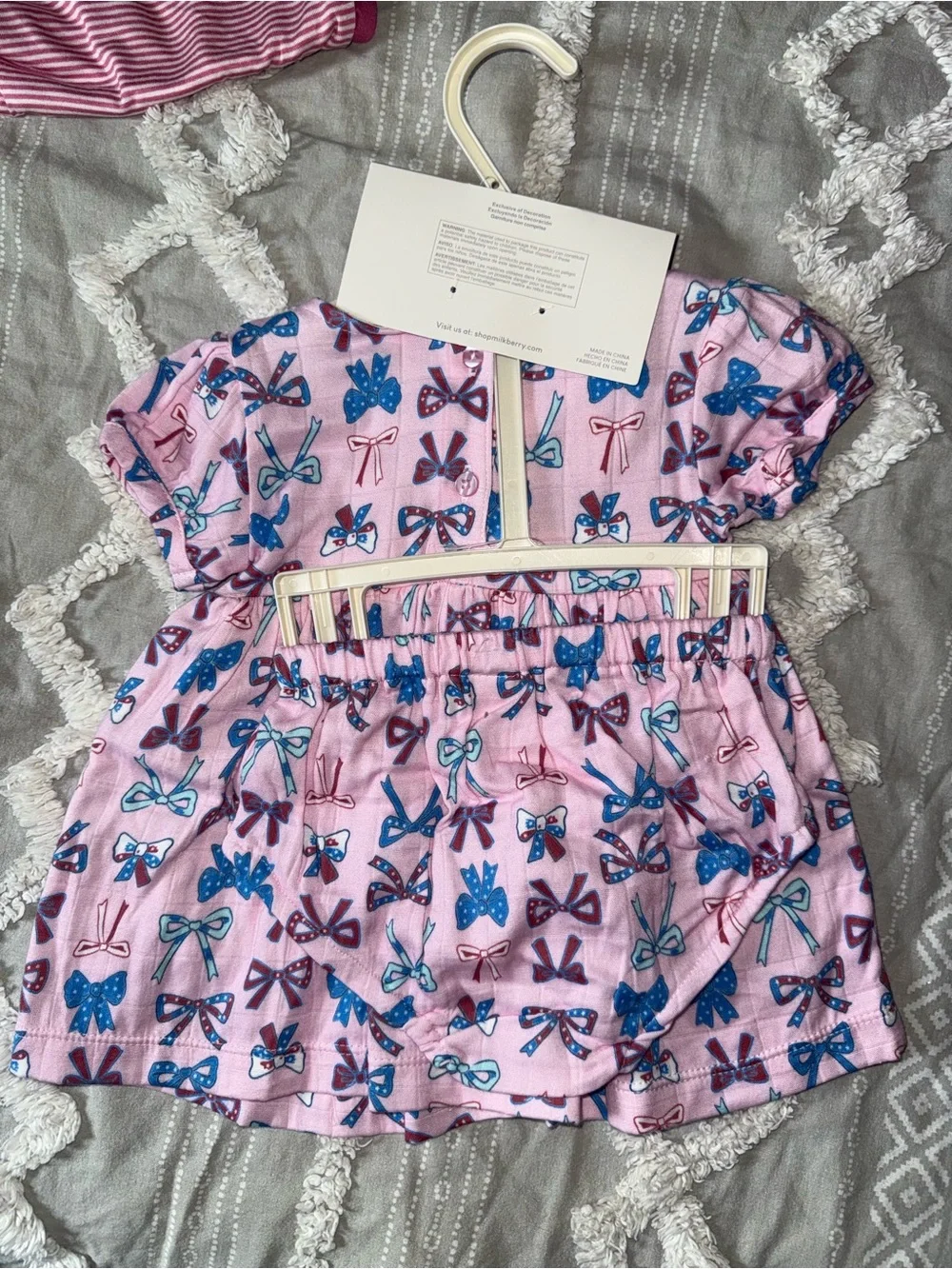 Milkberry Pink Bow-Print Muslin Bamboo Baby Dress